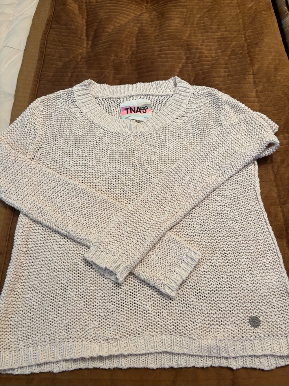TNA Women's Light Cream Crewneck Knit Sweater